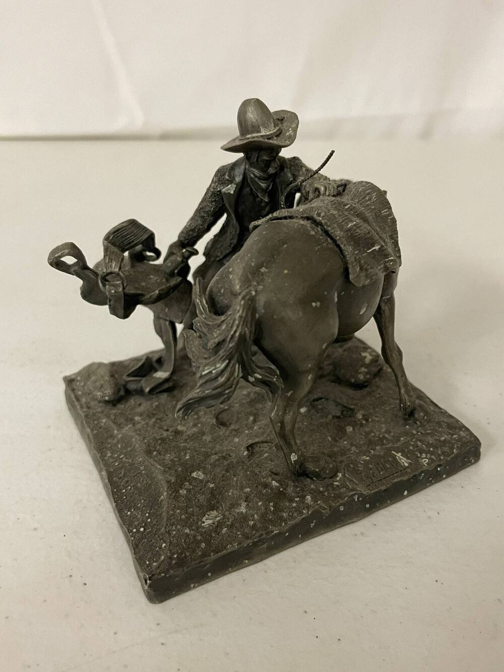 Vintage Lance Fine Pewter Cowboy Horse Figurine Western Statue Sculpture Decor